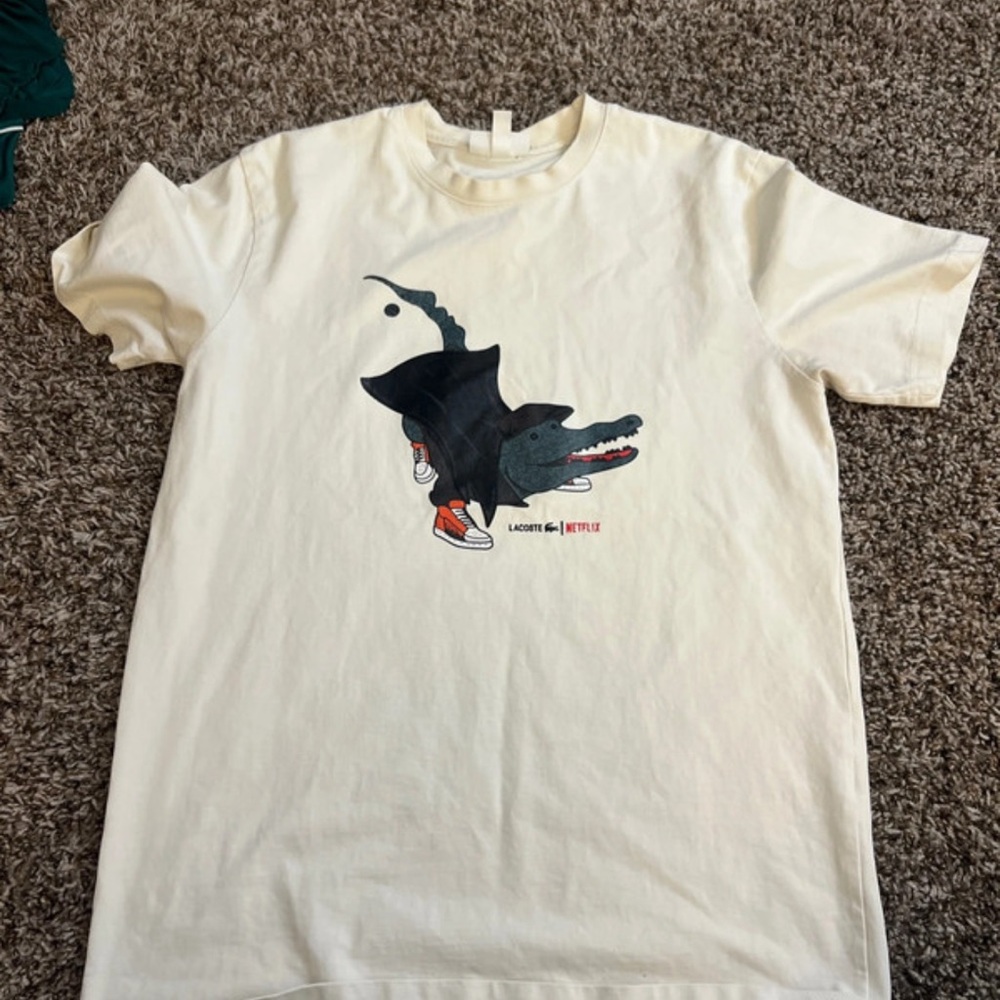 Lacoste Cream Short Sleeve Tee with Graphic